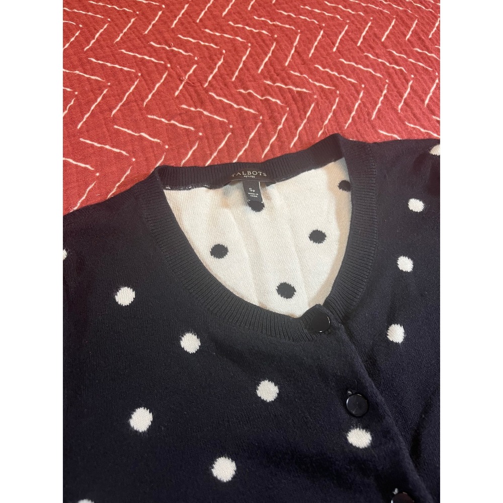 Talbots Womens Petite MP Black&White Polka Dot Cardigan Sweater Womens Petite MP